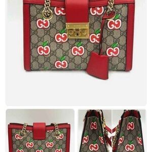 Gucci Beige and Red Shoulder Bag with Apple Design